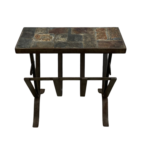 Iron Tile Top Magazine Rack End Table by Jacques Adnet