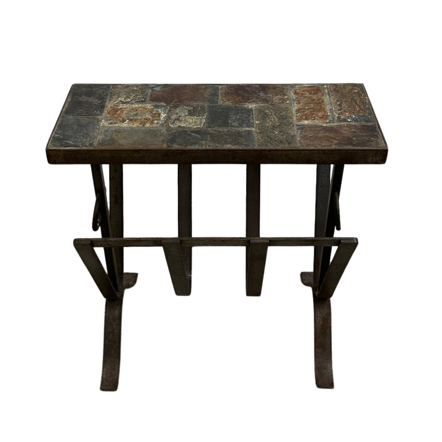 Iron Tile Top Magazine Rack End Table by Jacques Adnet