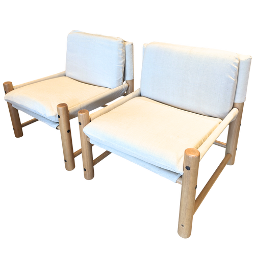 Pair of Canvas Oak Frame Safari Chairs, 1970s