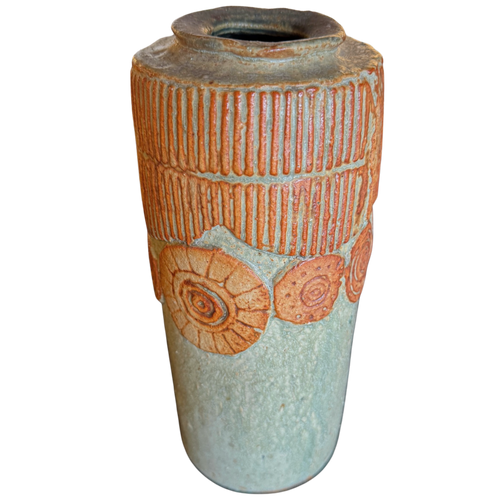 Seafoam and Terra Cotta Relief Studio Vase