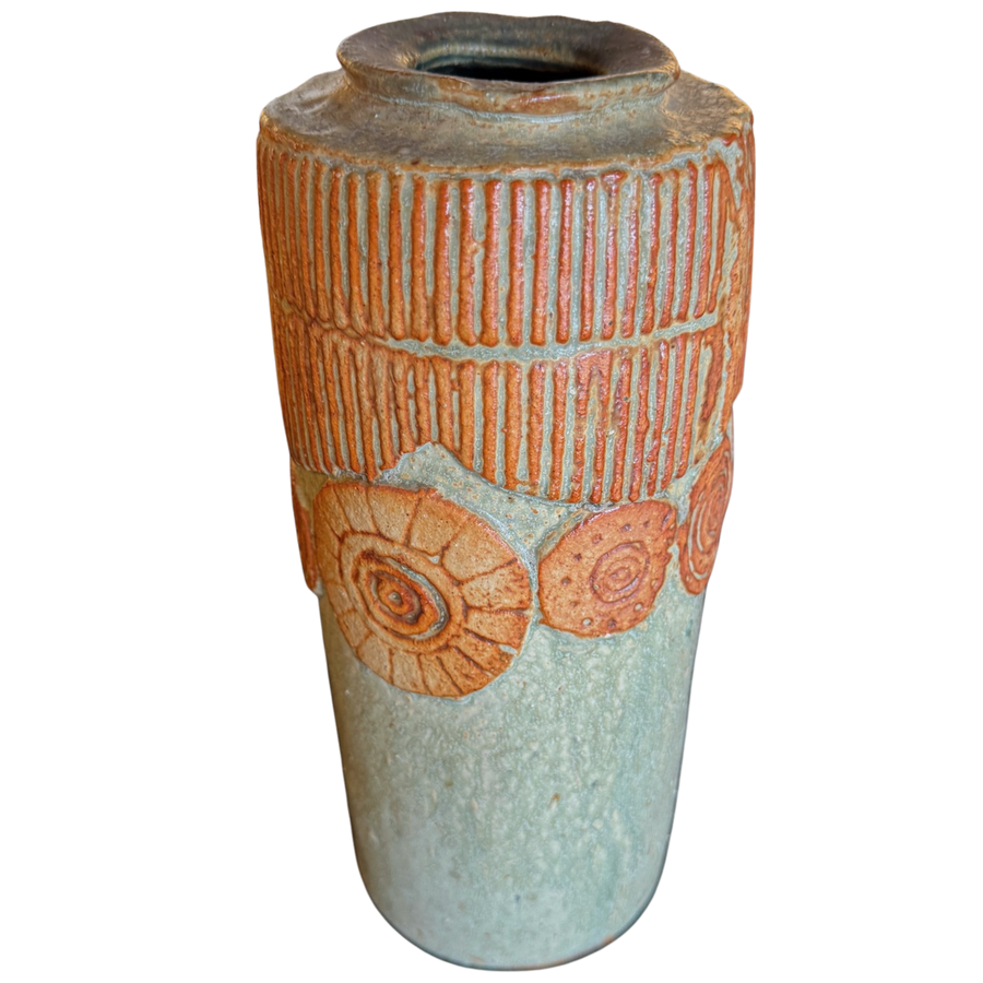 Seafoam and Terra Cotta Relief Studio Vase