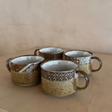 Vintage Geometric Pattern Stoneware Mugs – Set of 4