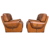 Pair of Saddle Buckle Leather Club Chairs
