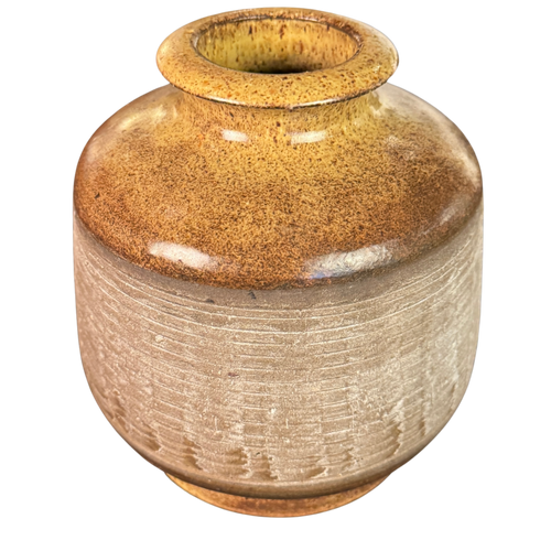 Tonal Ribbed Studio Pottery Vessel