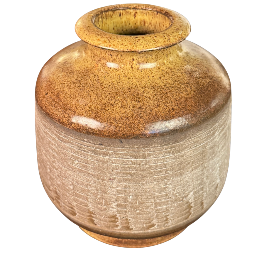 Tonal Ribbed Studio Pottery Vessel
