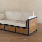 Vintage French Natural Wicker and Ebony Sofa