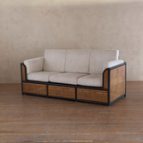 Vintage French Natural Wicker and Ebony Sofa