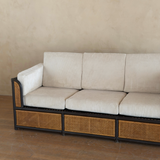 Vintage French Natural Wicker and Ebony Sofa