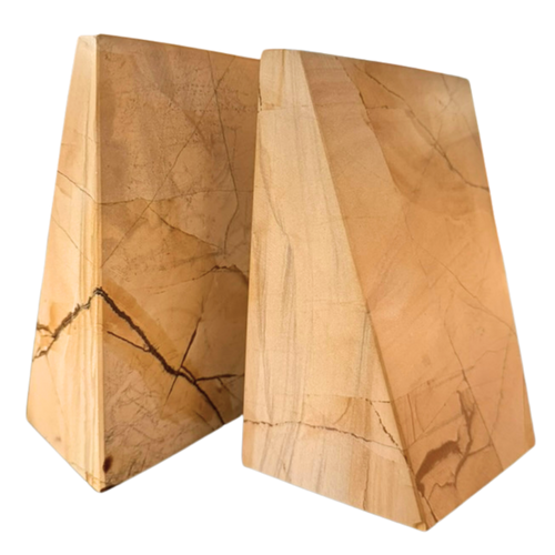 Pair of Cream Veined Marble Wedge Bookends