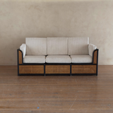 Vintage French Natural Wicker and Ebony Sofa