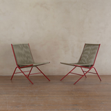 Pair of Red Metal Frame Rope Chairs