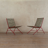 Pair of Red Metal Frame Rope Chairs