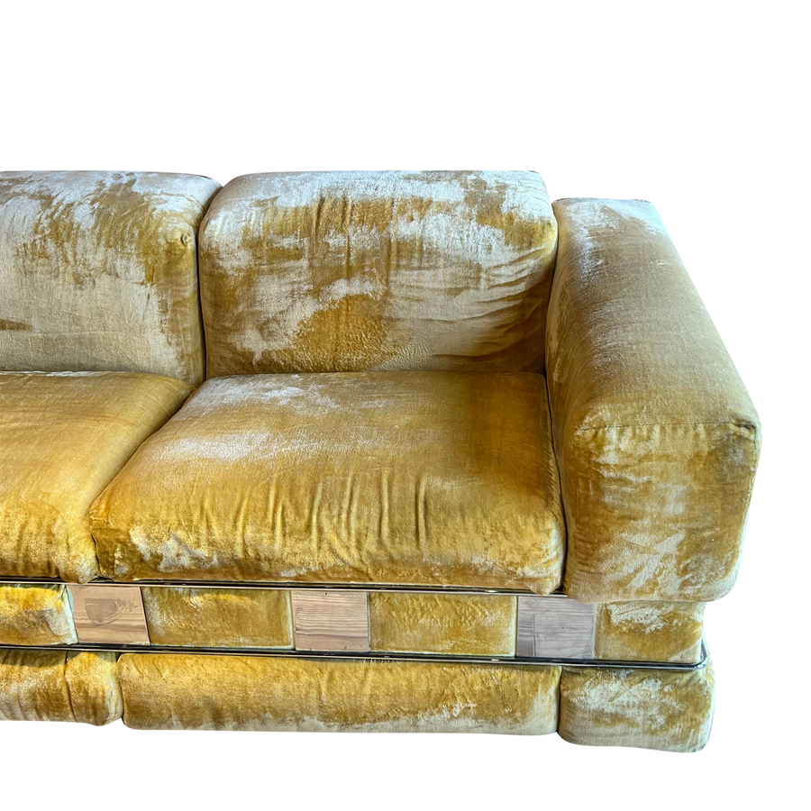 Chrome Caged Sofa in Gold Velvet by Adrian Pearsall