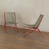 Pair of Red Metal Frame Rope Chairs