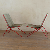 Pair of Red Metal Frame Rope Chairs