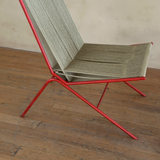 Pair of Red Metal Frame Rope Chairs