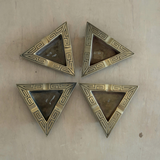 Vintage Triangular Brass Ashtrays with Geometric Detail, Set of 4