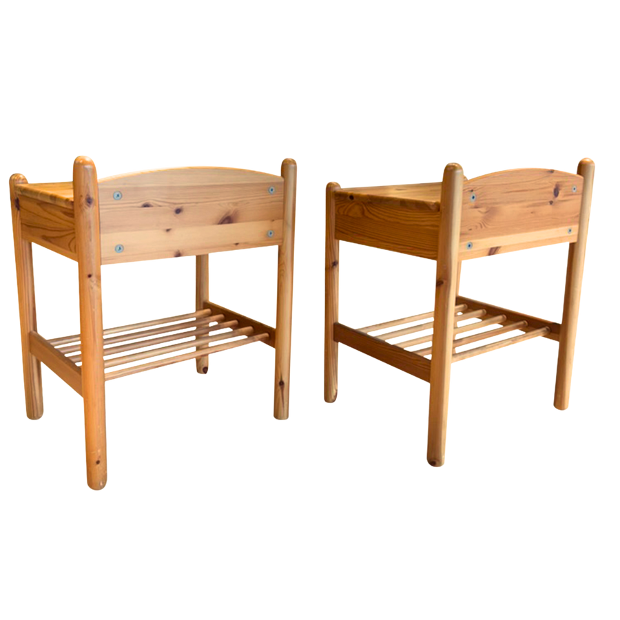 Pair of Slatted Pine Nightstands