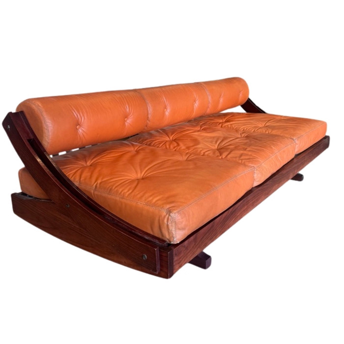 Burnt Orange Leather Daybed Sofa 'GS 195' by Gianni Songia for Sormani, 1960s