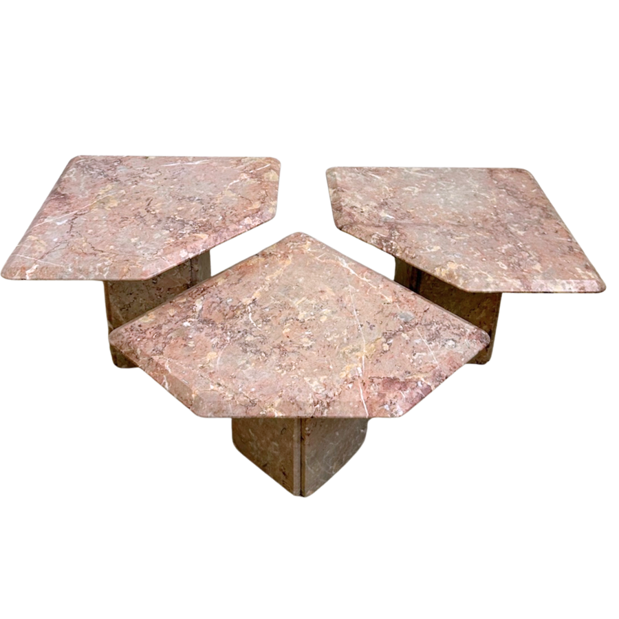 Trio of Dusty Rose French Marble Tables