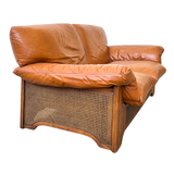 Toffee Leather and Woven Cane Loveseat