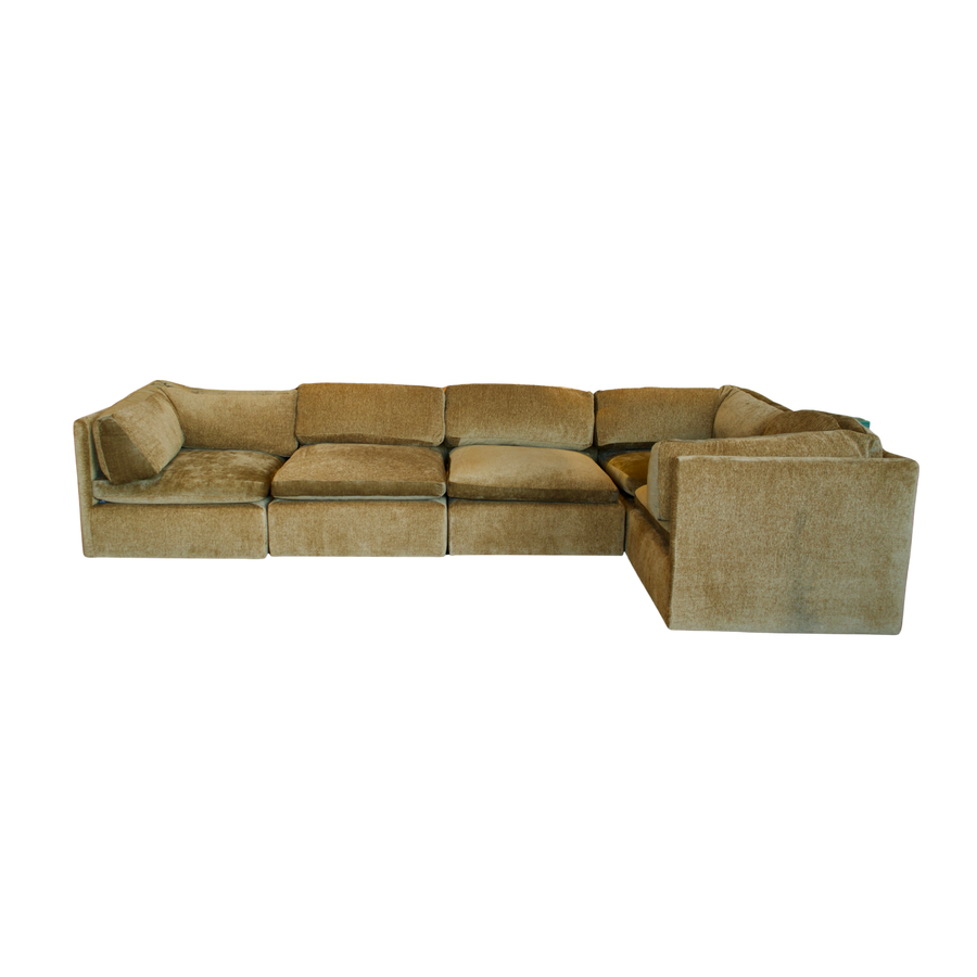 5 Piece Milo Baughman Sectional in Deep Ochre Velvet