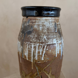 Studio Pottery Vase with Black Rim and Drip Glaze