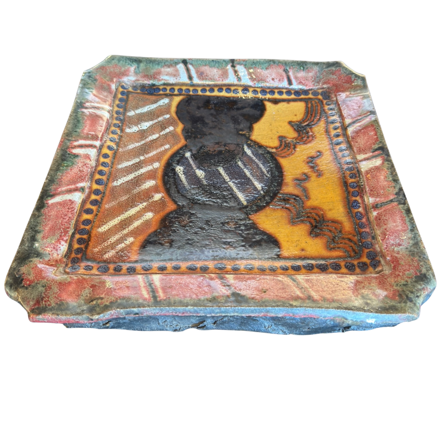 Colorful Glazed Ceramic Abstract Tray