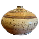 Flattened Studio Vessel with Carved Leaf Motif