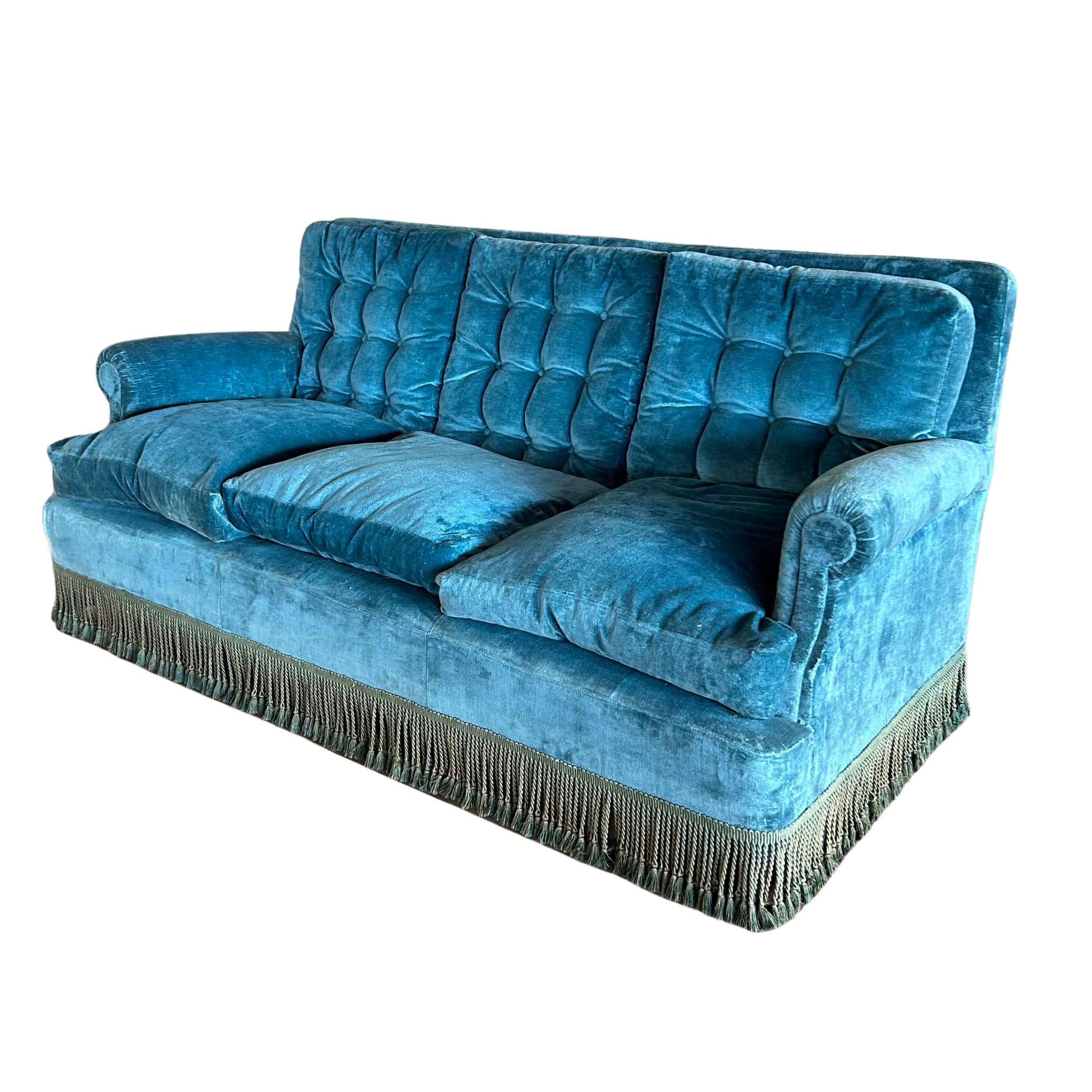 Antique Teal Fringed Sofa