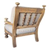 Antique Sculpted Oak Lounge with Sheepskin Cushions