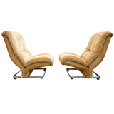 Pair of Honey Velvet Chrome Cantilever Lounge Chairs, 1970s