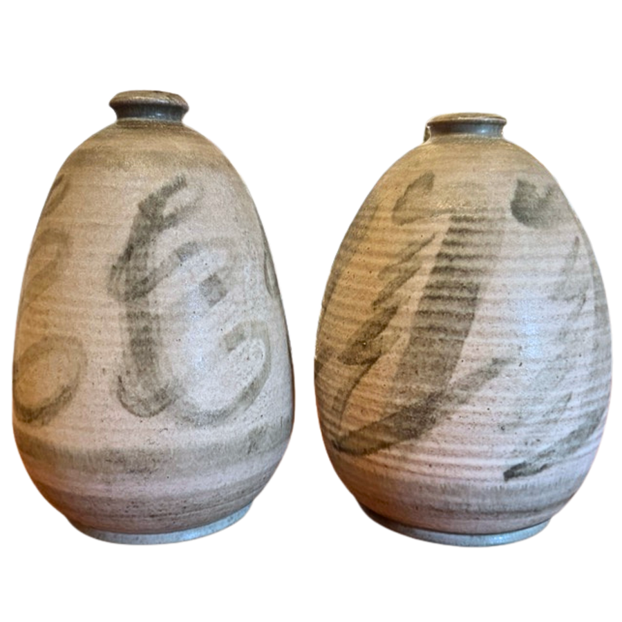 Stoneware Vase with Brushed Glaze Detail