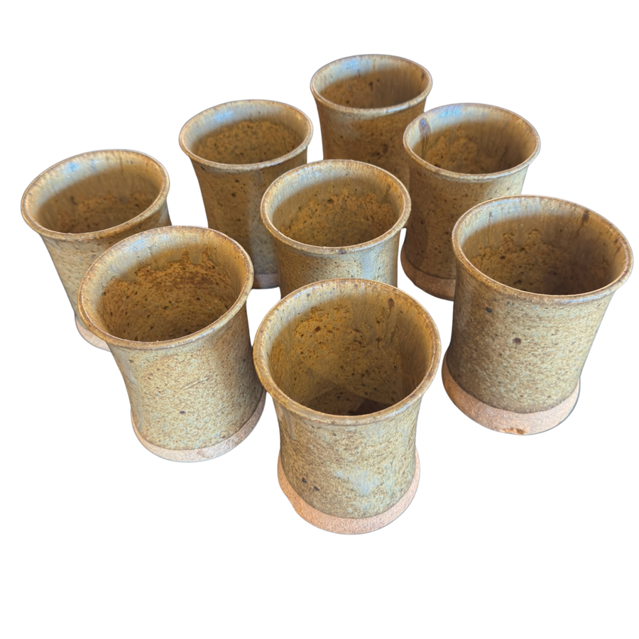 Set of Eight Textured Stoneware Tumblers