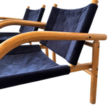 Pair of Blue Velvet '411' Safari Chairs by Ben af Schultén of Artek