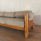 70s Custom Oak Carved 4 Seater Sofa