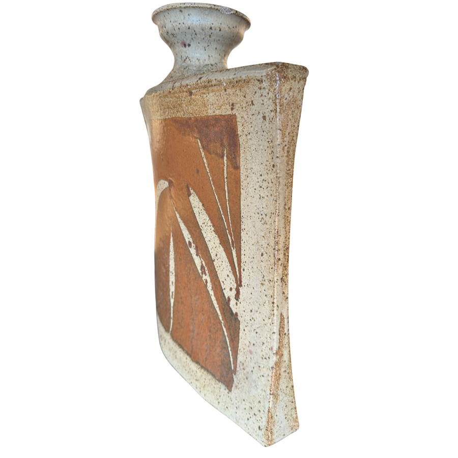 Large Square Stoneware Vase with Abstract Leaf Motif