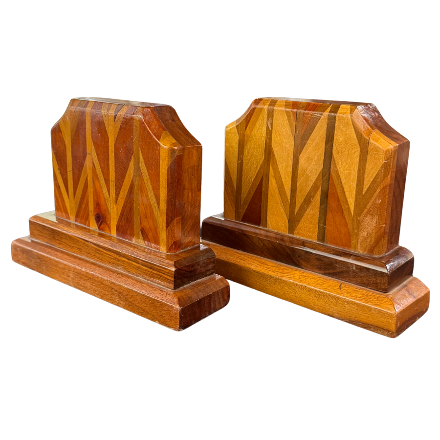 Pair of Wood Inlay Bookends