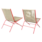 Pair of Red Metal Frame Rope Chairs