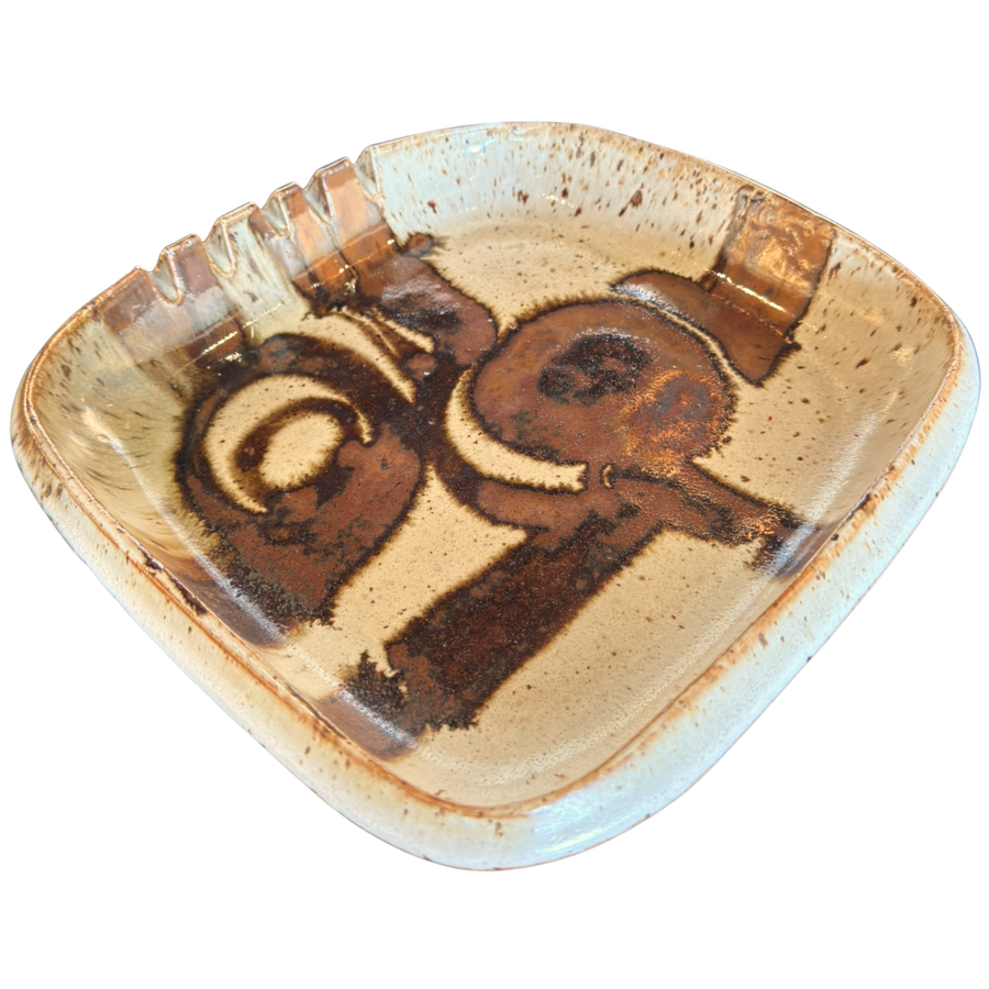 Square Stoneware Tray with Abstract Glaze