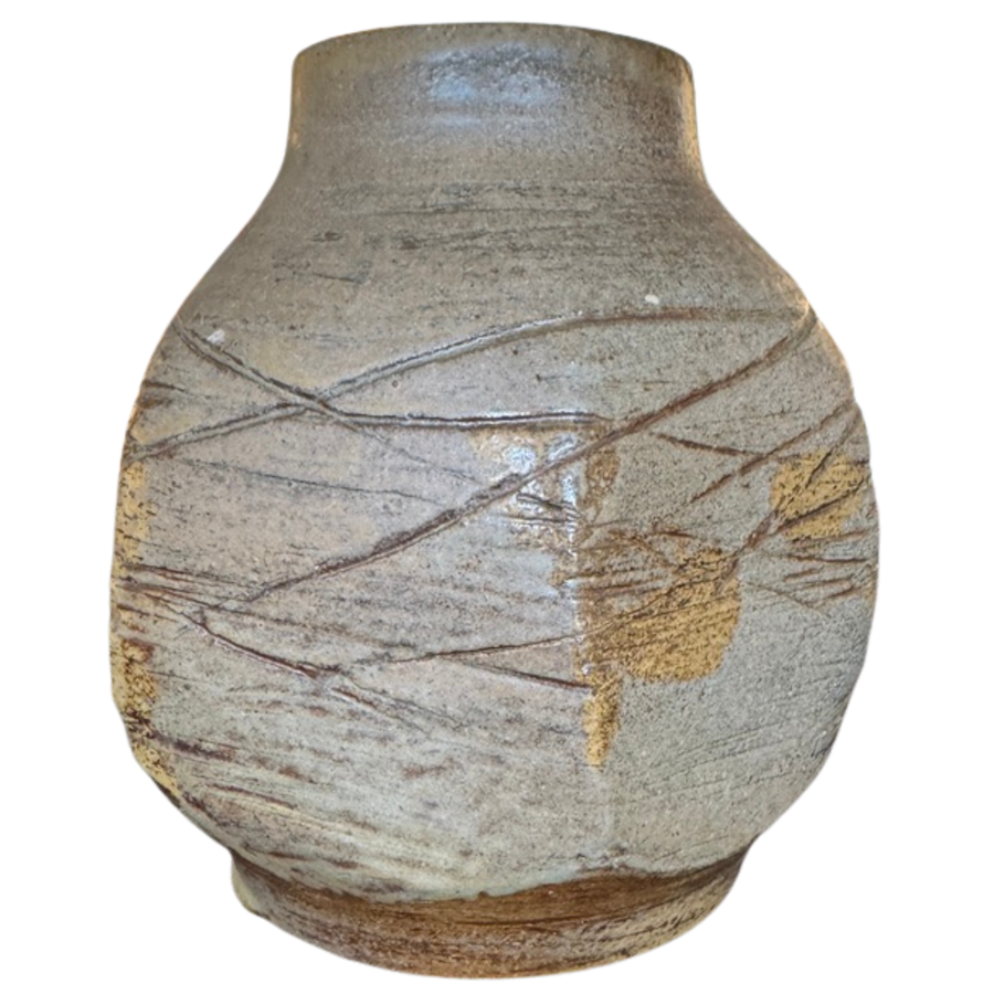 Muted Blue Grey Studio Vessel with Carved Detail