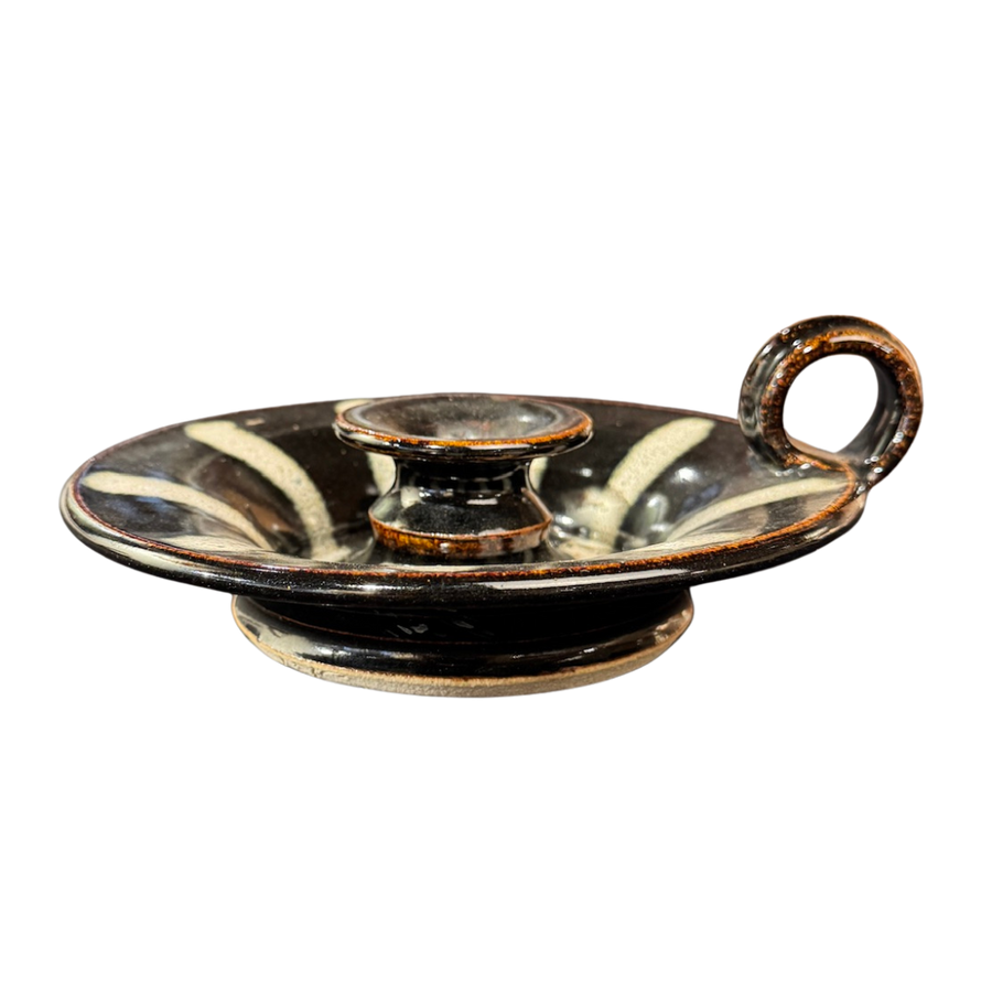 Black and White Striped Ceramic Candle Holder