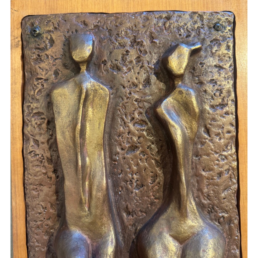 Wood Framed Bronze Figurative Relief
