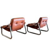 Pair of Italian Chrome and Leather Arm Chairs