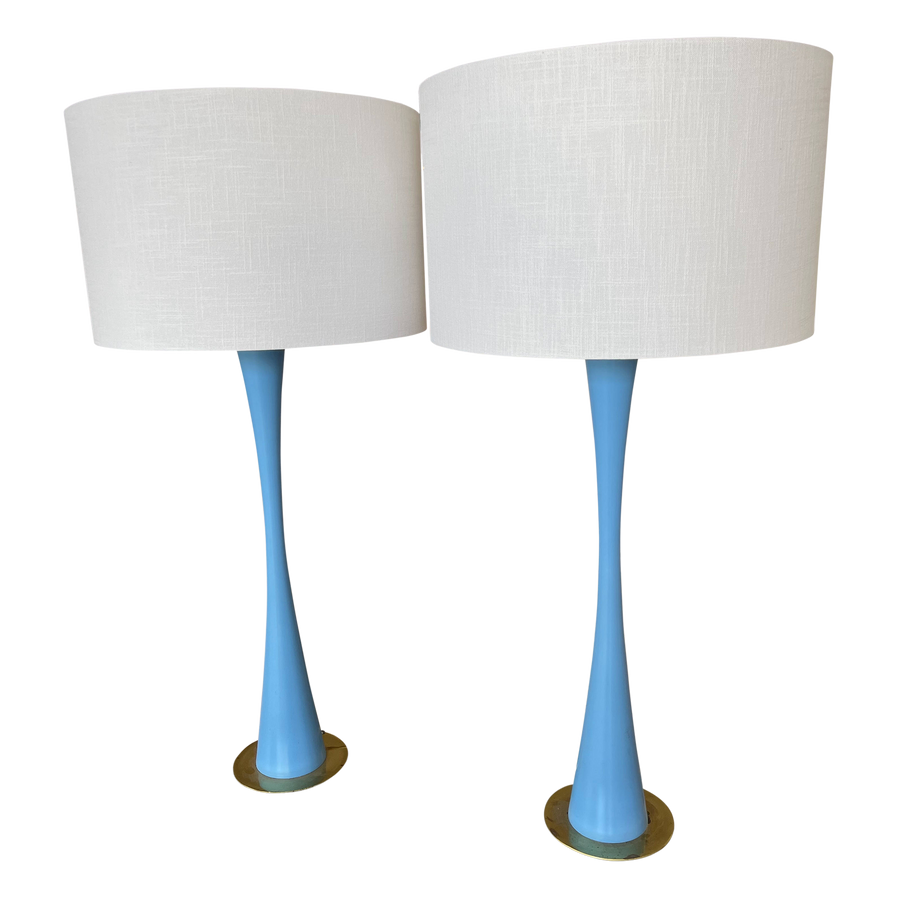 Pair of Sky Blue Tulip Table Lamps