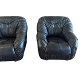 Pair of Vintage Italian Black Leather Chairs