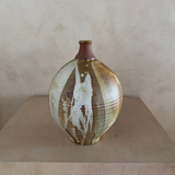 Large Sculptural Stoneware Vessel in Umber and Cream