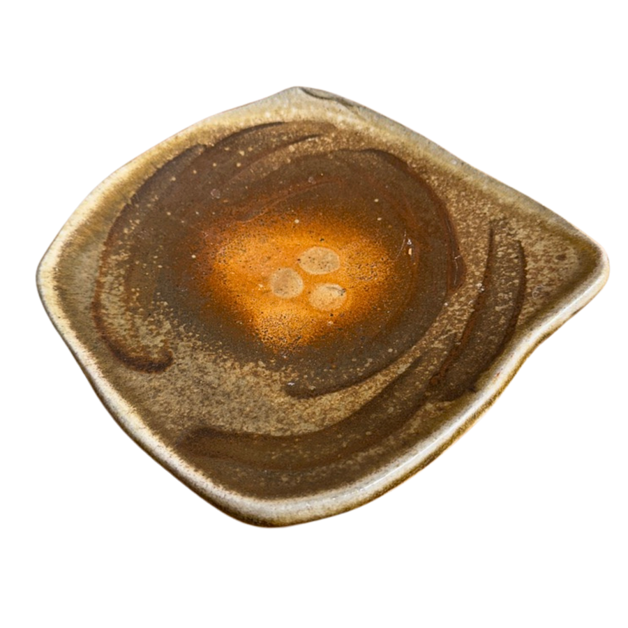 Square Studio Ceramic Dish in Brown and Ochre Glaze
