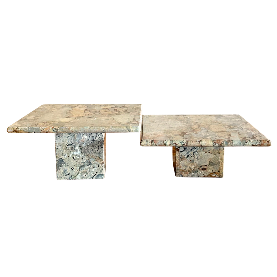 Pair of Italian Breccia Marble Nesting Tables
