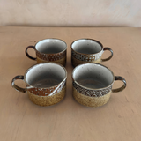 Vintage Geometric Pattern Stoneware Mugs – Set of 4